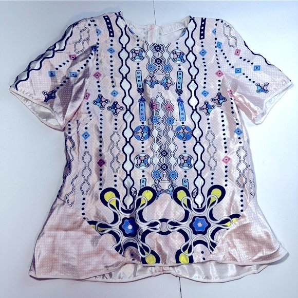 Peter Pilotto Pink Kia Blush Artsy Abstract 100% Silk Short Sleeve Shirt Size 6 - Picture 2 of 13